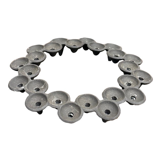 1970s Dansk JHQ Brown Black Round Cast Iron Candle Holder 24 Denmark Brutalist For Sale