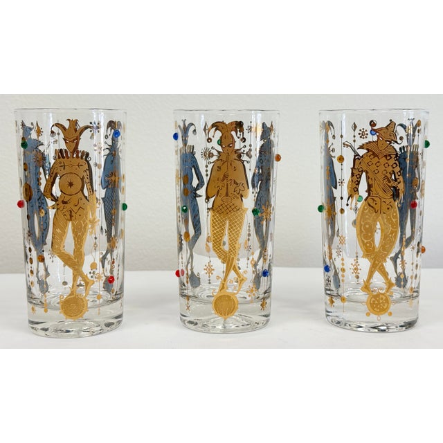 Culver Ltd. Vintage Jeweled Culver Ltd. Mardi Gras Jester High Ball Glasses, Set of 8 For Sale - Image 4 of 10
