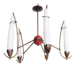 1950s Five Arm Italian Brass Chandelier Italy