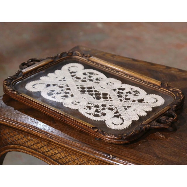 Early 20th Century Early 20th Century French Art Populaire Walnut and Glass Serving Tray For Sale - Image 5 of 12