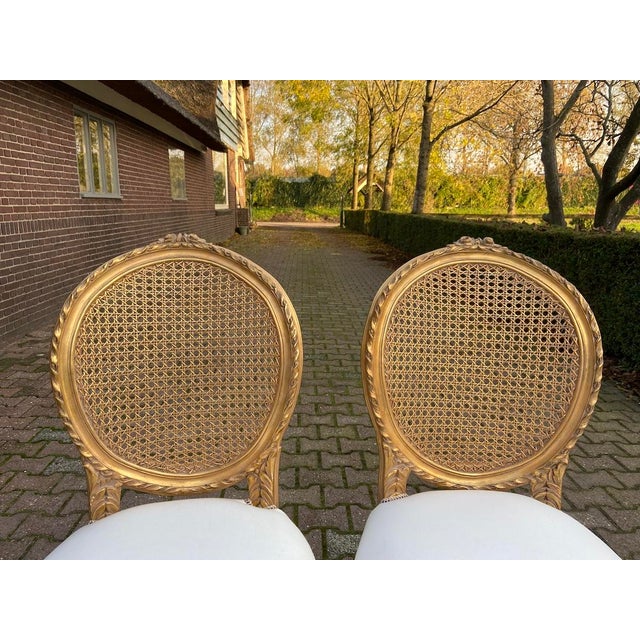 Wood 1970s French Artisan Louis XVI Gold Beech Cane Dining Chairs-Set of 4 Pc For Sale - Image 7 of 18