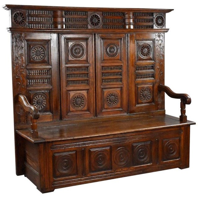 Carved Oak Hall Bench, 1890 For Sale - Image 14 of 14