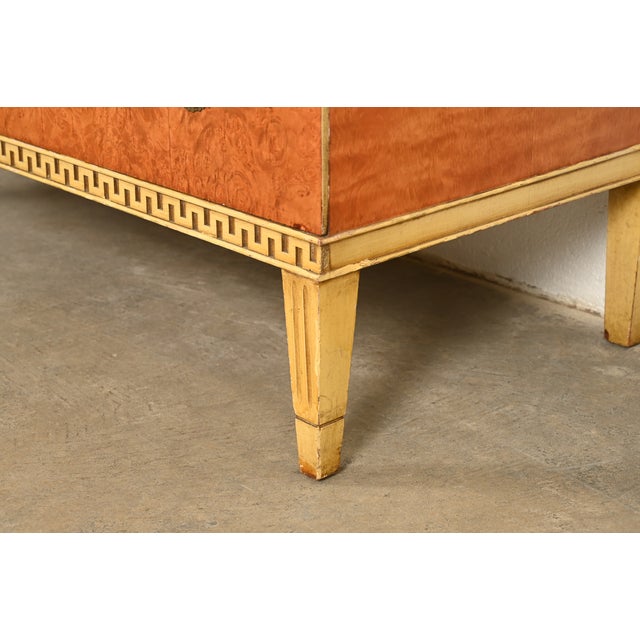 Romweber Style French Regency Louis XVI Burl Wood and Parcel Painted Three-Drawer Dresser Chest, Circa 1940s For Sale - Image 13 of 17