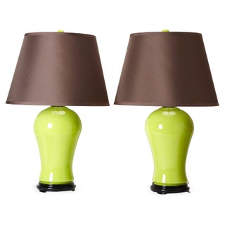 Green Glass Lamps - A Pair For Sale