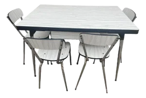 Dining Table and Chairs in White Formica, 1950s, Set of 5