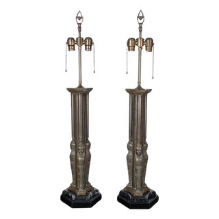 1960s Bronze Egyptian Figurehead Table Lamps - a Pair For Sale