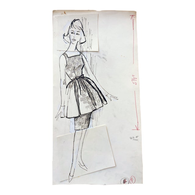 Mid-Century Fashion Illustration Sketch, 1960 — Original Advertising Magazine Art For Sale