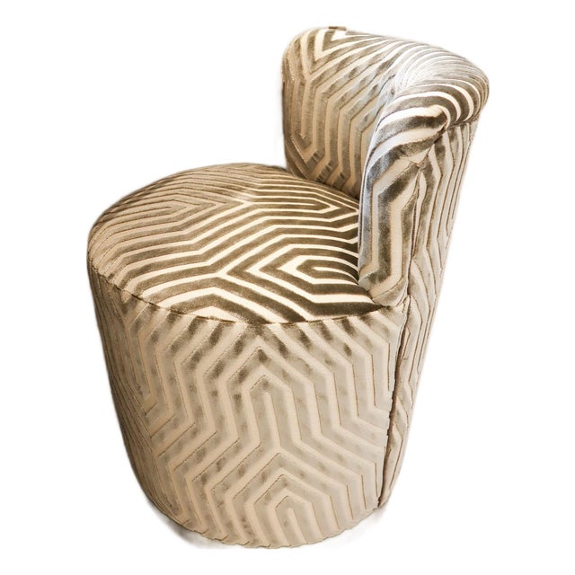 Coley Home Teeny Upholstered Swivel Stool in Schumacher’s Vanderbilt Velvet Fabric With a Contrast Welt For Sale