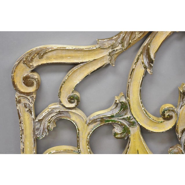 Cream Vintage French Rococo Distressed Cream Painted Queen Size Wood Bed Headboard For Sale - Image 8 of 15