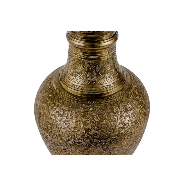 Vintage Mid-Century Indian Nakkashi Etched Brass Vase 18" For Sale - Image 4 of 12