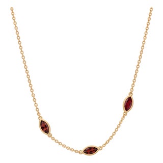 Natural Garnet Station Necklace | January Birthstone Jewelry | Dainty Bezel Set Layering Necklace For Sale