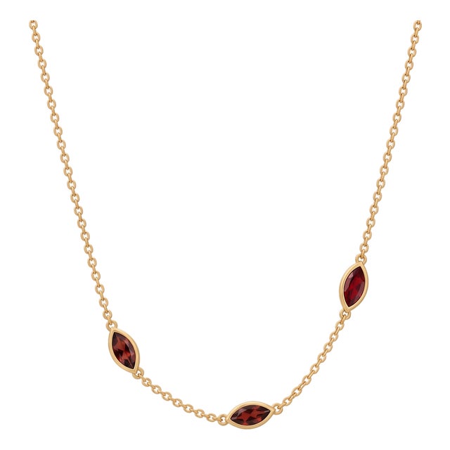 Natural Garnet Station Necklace | January Birthstone Jewelry | Dainty Bezel Set Layering Necklace For Sale