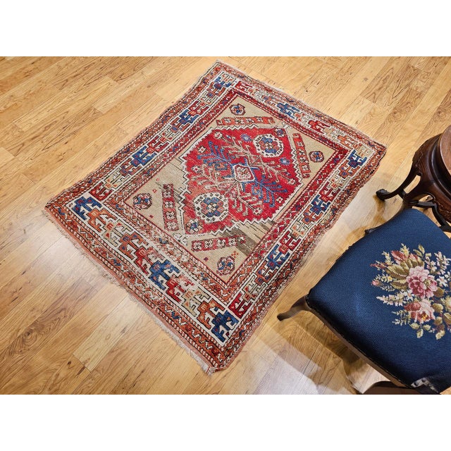19th Century Handwoven Anatolian Village Area Rug, Wool, Vegetable Dyed' 4' x 5' For Sale - Image 10 of 18