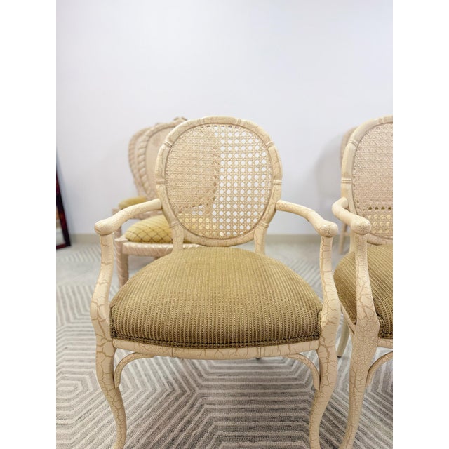 Late 20th Century Set of 6 Vintage Cane Dining Chairs Coastal Chic W/ Captains Chairs Hollywood For Sale - Image 5 of 16