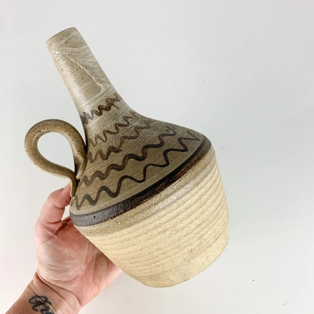 Vintage Signed Studio Pottery Vase Urn With Handle Earth Tone Southwest Decor For Sale - Image 11 of 13