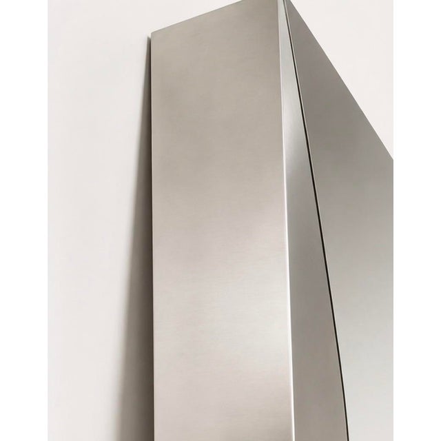 Vintage Polished Stainless Steel Beveled Floor / Wall Mirror For Sale - Image 4 of 7