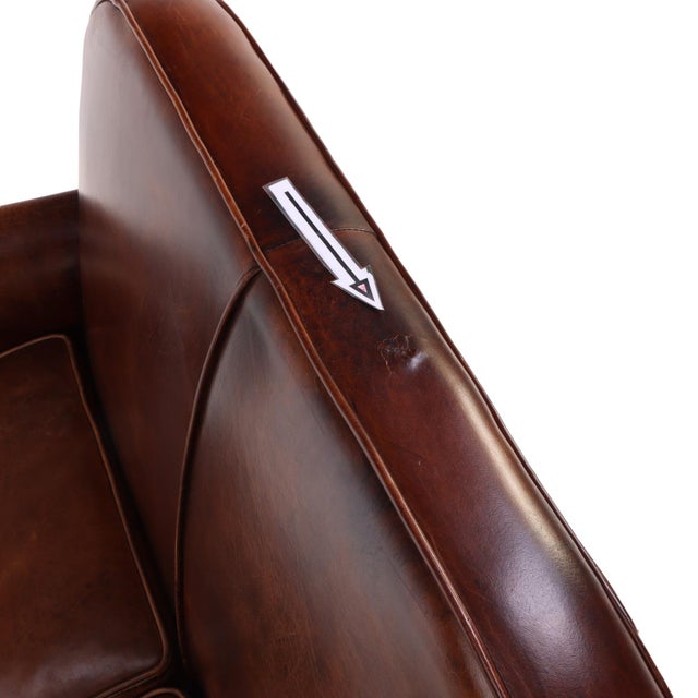 1930s Dutch Art Deco Style Leather Loveseat, 1930s Modernist Form For Sale - Image 5 of 8