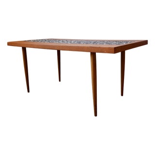 Coffee Table with Teak Spindle Base and Ceramic Mosaic, 1970s For Sale