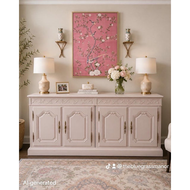 Wood Pink French Provincial Style Sideboard Credenza by Baker Furniture For Sale - Image 7 of 7