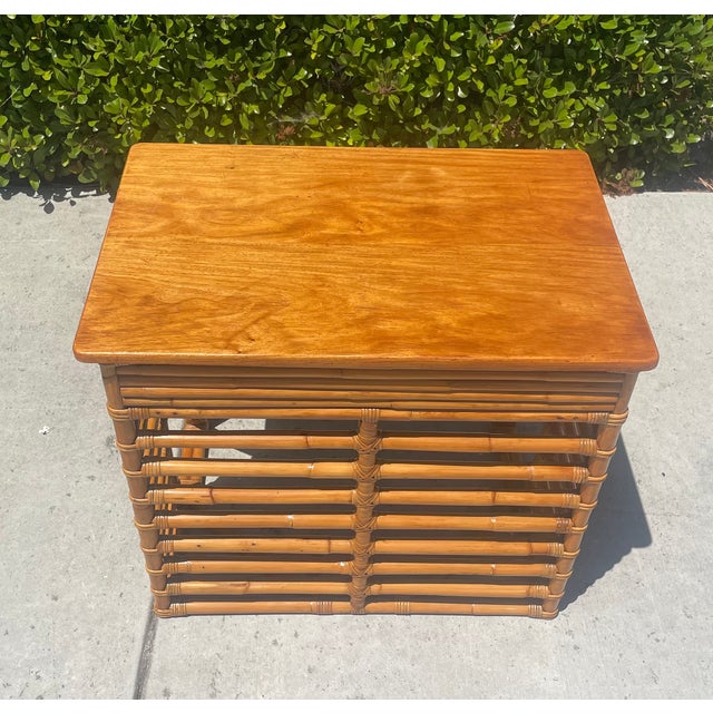 Brown Vintage Stacked Rattan Desk or Entry Table, Paul Frankl Style For Sale - Image 8 of 14