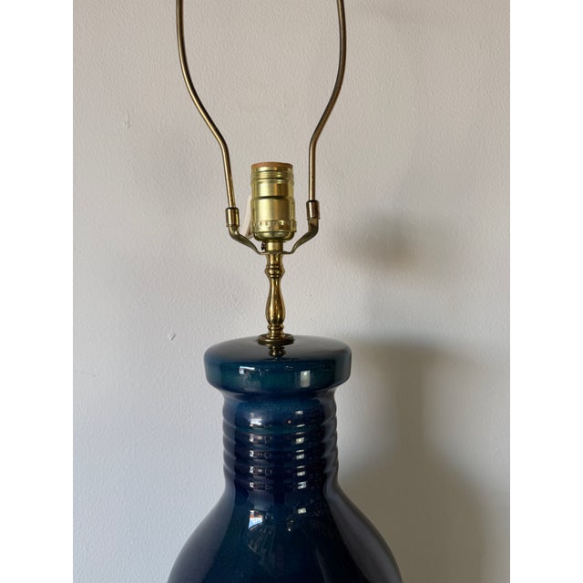 1960s Mid-Century Modern Bitossi Style Blue Glazed Ceramic Table Lamp For Sale - Image 11 of 14