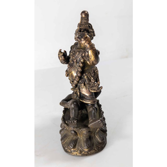17th or 18th Century Chinese Sino-Tibetan Gilt Bronze Buddhist Makala Faced Deity Figure For Sale - Image 10 of 18