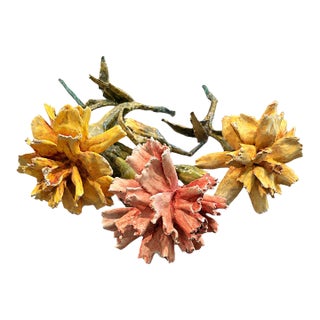 Vintage Italian Tole Gesso Plaster Coated Metal Core Flowers - Sculpture- Set of 3 For Sale