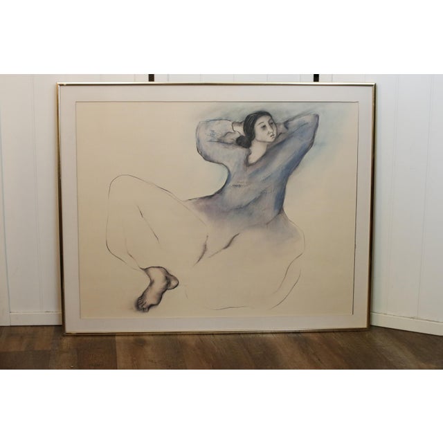 1980s R. C. Gorman Framed "Jeanette" Vintage Print Depicting a Navajo Woman in Blue For Sale - Image 6 of 12