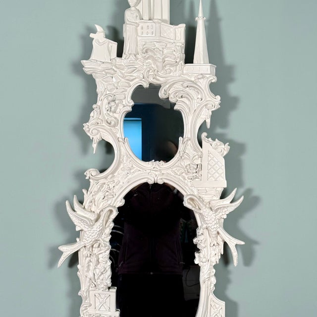 1970s 1971 Gampel Stoll White Gloss Chinoiserie Pagoda Mirror For Sale - Image 5 of 17