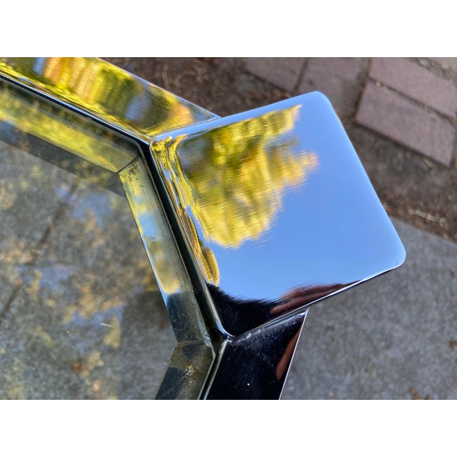 Vintage Mid Century Modernist Chrome Glass Coffee Table Milo Baughman Style For Sale - Image 9 of 18