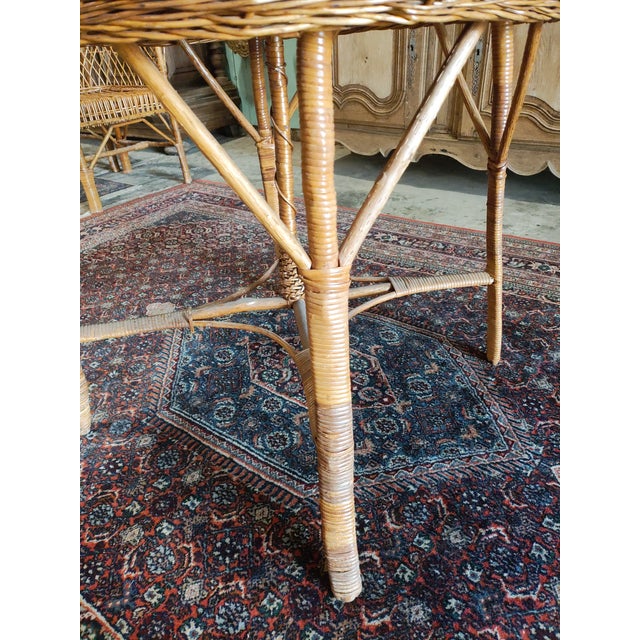 1960s Mid-Century Rattan Barrel Back Lounge Chairs & Wicker Coffee Table – Set of 5 For Sale In New Orleans - Image 6 of 13