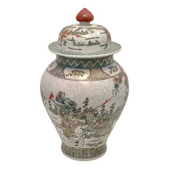 Early 20th Century Chinese Famille Verte Vase With Battle Scene For Sale