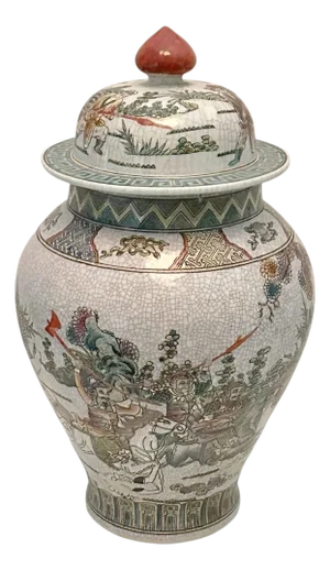 Early 20th Century Chinese Famille Verte Vase With Battle Scene