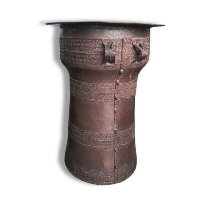 Tribal Mid 20th Century Southeast Asian Bronze Rain Drum Form Pedestal or Side For Sale - Image 3 of 8