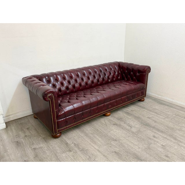 Oxblood Red Leather Chesterfield Sofa For Sale - Image 11 of 11