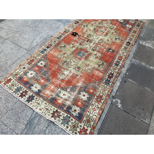 Vintage Turkish Handmade Nomadic Rug- 3′5″ × 4′6″ For Sale - Image 9 of 11