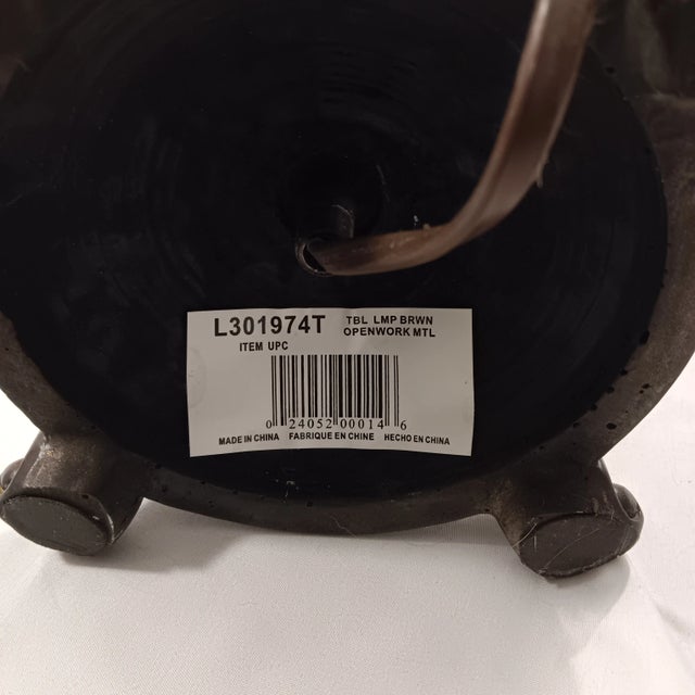 1974 Vintage Openwork Metal Table Lamp Bronze Color With Gold Accent For Sale - Image 12 of 12