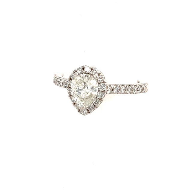 Traditional Pear Shaped Diamond Engagement Ring 14k Gold 1.19 TCW Certified, Size 4.5 For Sale - Image 3 of 10