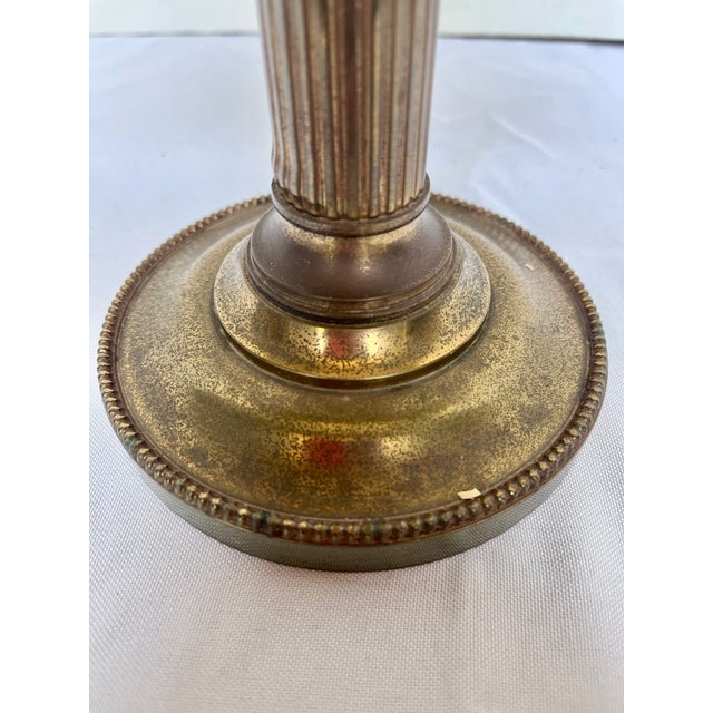 Vintage French Brass Bouillotte Two Candle Lamp W/Green Metal Shade For Sale - Image 9 of 14