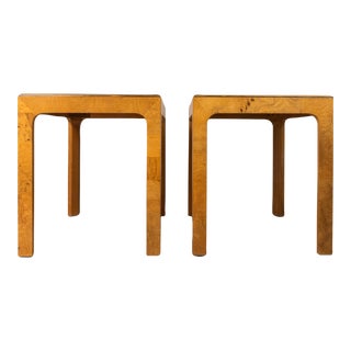 Set of Two 2 Hollywood Regency / Bohemian End Tables in Burlwood by Henredon, Usa,1970's For Sale