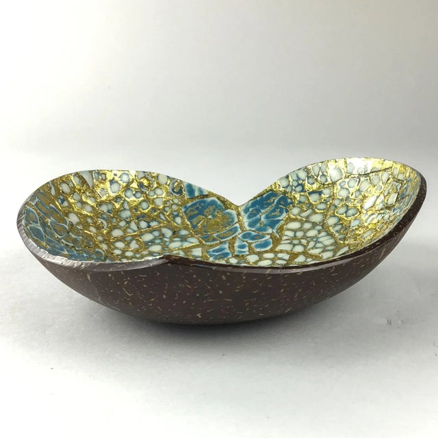 Abstract Artisan Painted Abstract Heart Shape Coconut Trinket Dish For Sale - Image 3 of 12