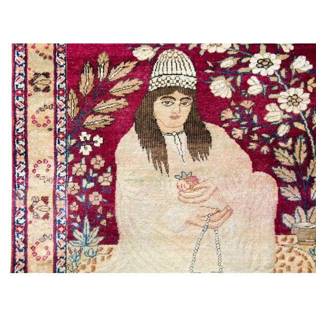 19th Century Pictorial Lavar Kirman Rug For Sale - Image 9 of 13