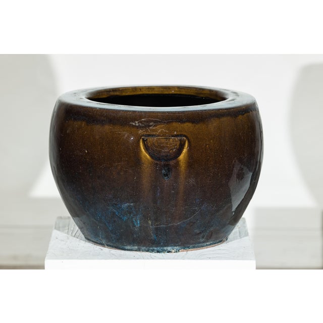 Vintage Chinese Brown and Blue Glazed Ceramic Planter with Rounded Form For Sale In New York - Image 6 of 18