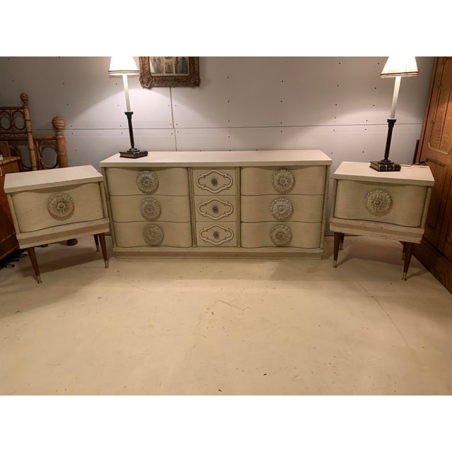 Here we have an outrageously cool vintage 1960's Bedroom set which consists of a nine drawer lowboy dresser and two...