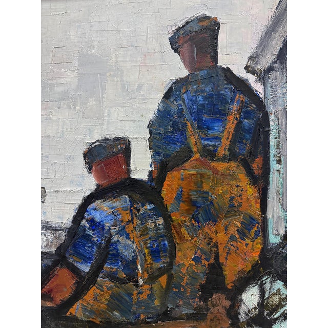 Mid-Century Oil Painting by Danish Artist Anker Landberg, Titled "Fishermen" For Sale - Image 4 of 7