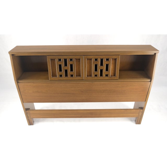 American Walnut Sliding Doors Storage Compartment Full Size Bed Headboard MINT! For Sale - Image 9 of 13