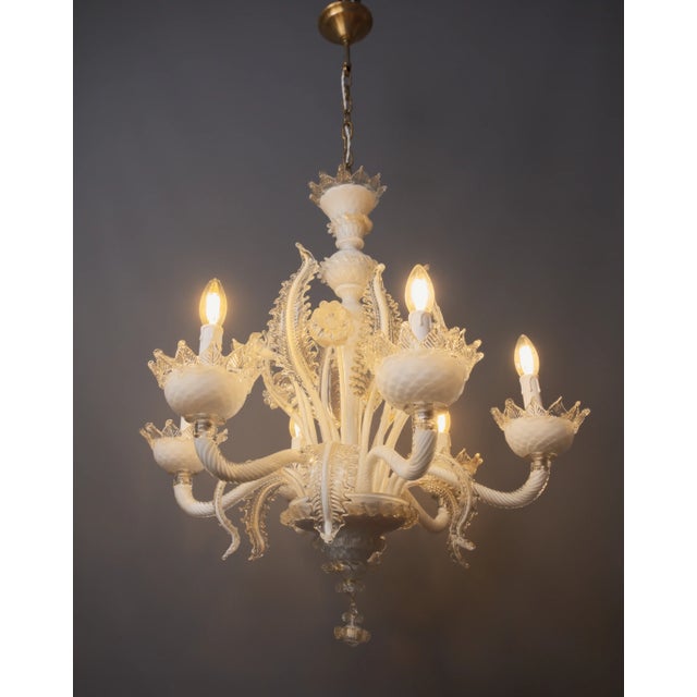Venetian Murano Glass Six-Arm Chandelier, 1950 For Sale - Image 3 of 18