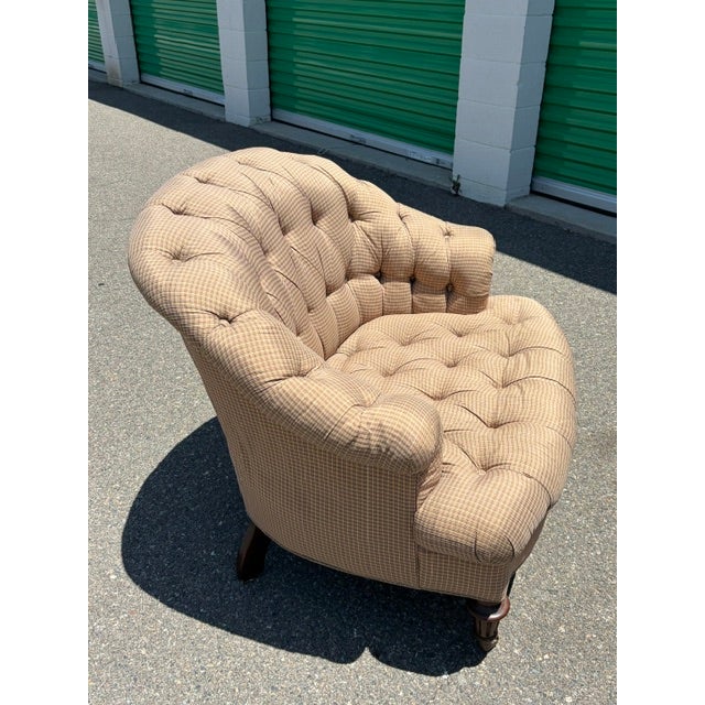 Vintage Silk Plaid Slipper Chair With Caster Wheels For Sale - Image 4 of 11