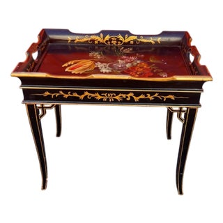 Hand-Painted Vintage Chinoiserie Tray Table For Sale