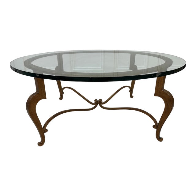 Vintage Hollywood Regency Style Round Glass-Top Coffee Table For Sale